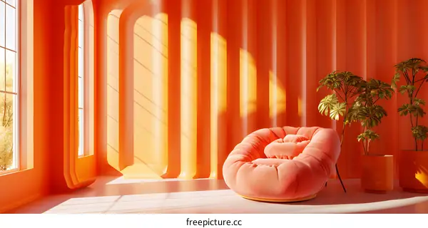 Minimalist Pink Chair in a Modern Orange Room