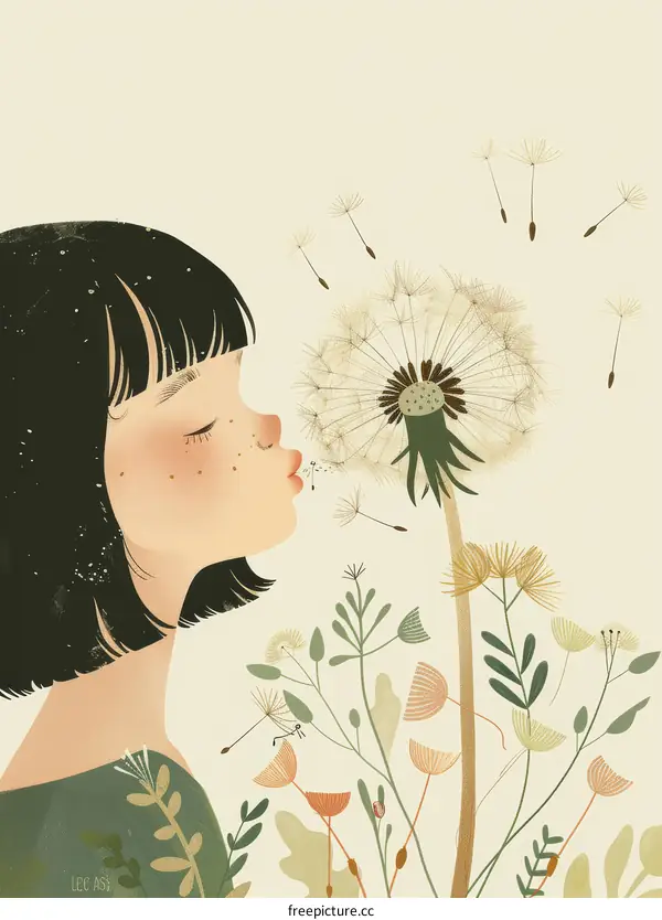 A Girl Blowing Dandelion Seeds