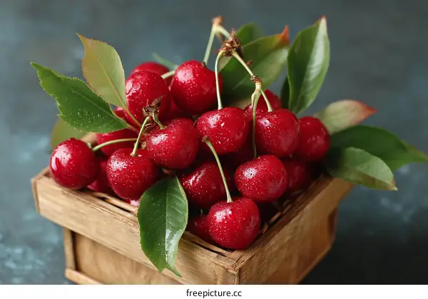 Fresh Cherries in Wooden Crate