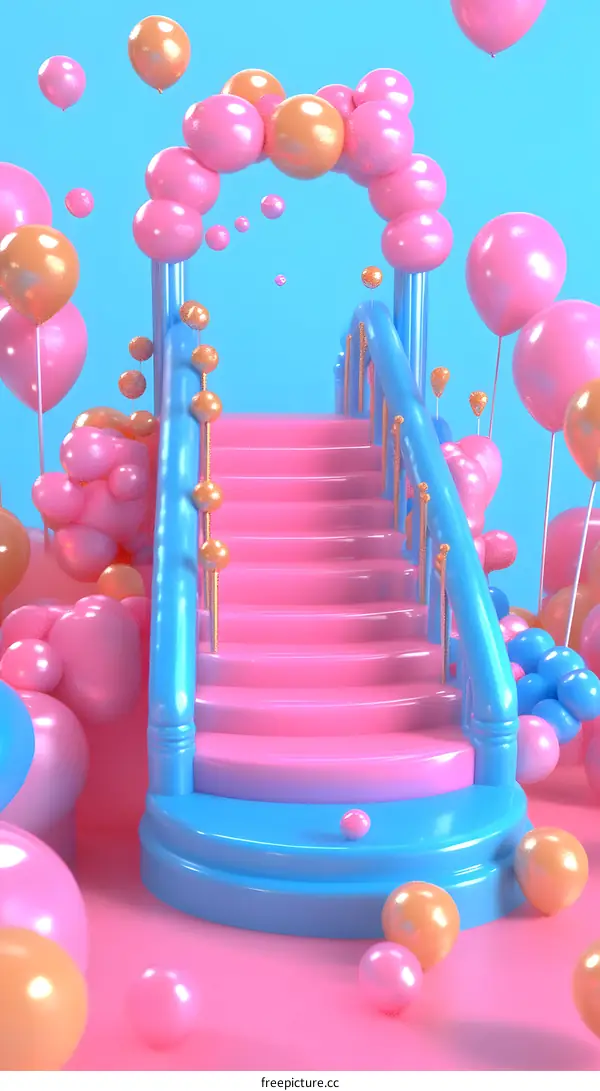 Pink and Blue 3D Staircase with Balloons