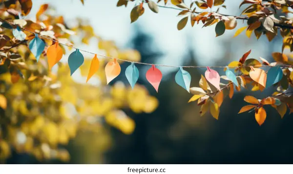 Colorful Paper Leaf Garland Hanging on a String