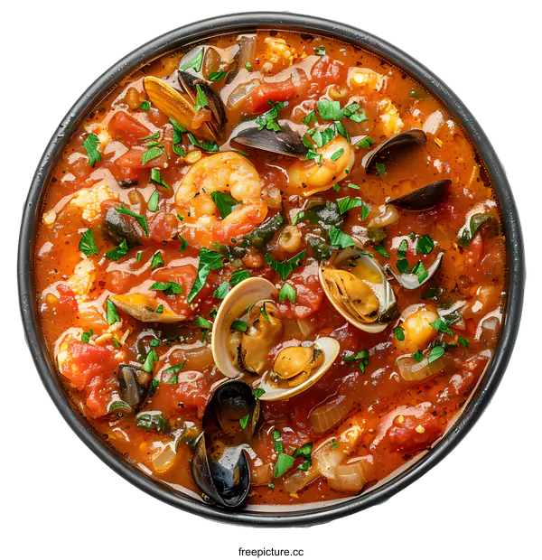 [Transparent Background PNG]A delicious bowl of seafood soup with shrimp, clams, and mussels