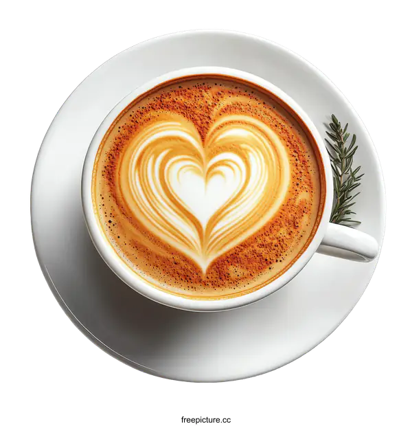 [Transparent Background PNG]Closeup Heart Latte Art in White Cup