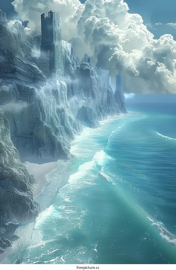 Fantasy Landscape Illustration with Tower on Cliff