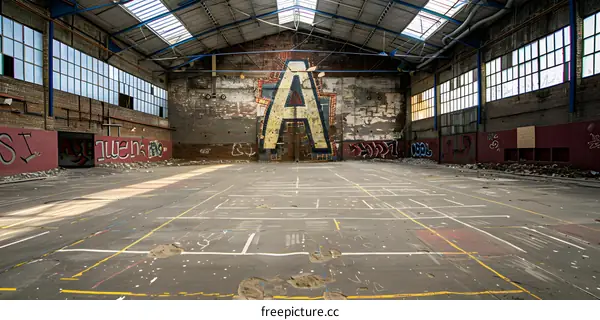 Abandoned Industrial Building With Large Letter A Graffiti