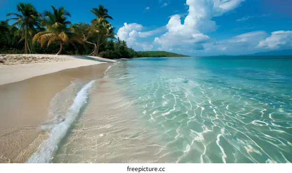 Amazing white sand beach with palm trees and crystal clear water
