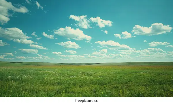 Green Grass Field Under Blue Sky With White Clouds