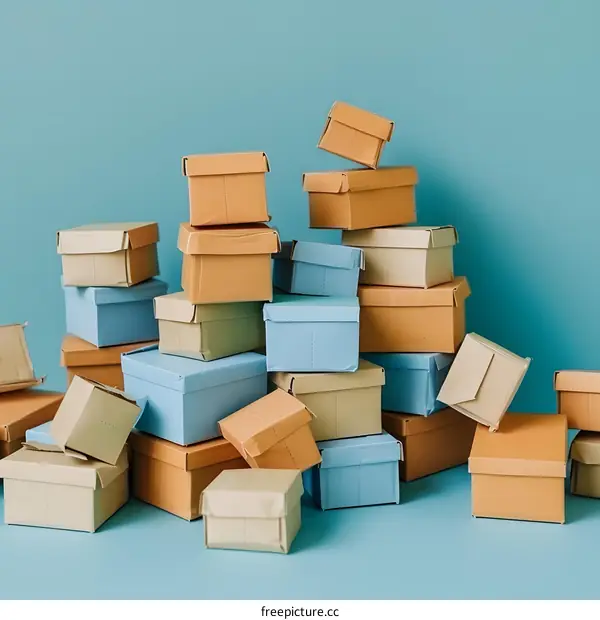 Stack of Colorful Boxes on Blue Background