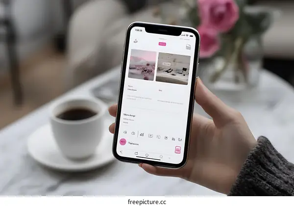 Hand Holding Smartphone with Photo Editing App Interface