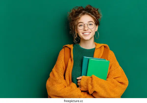 Smiling Woman Student Holding Books