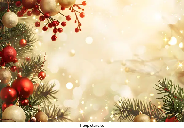 Christmas background with red and gold ornaments