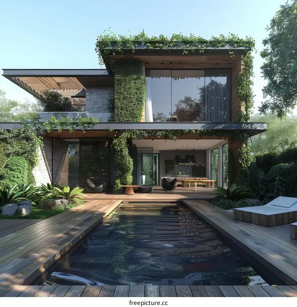 Modern luxury house with pool and garden