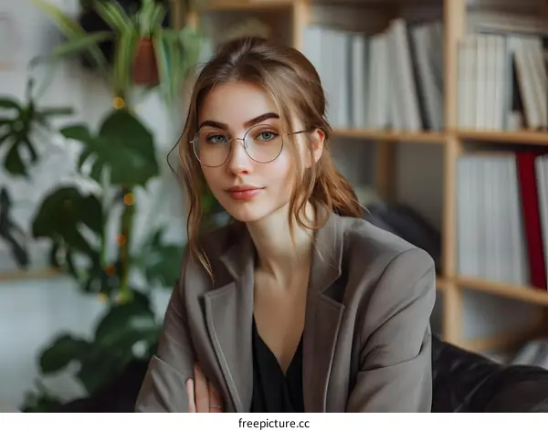Portrait of a Woman in Glasses Wearing a Blazer