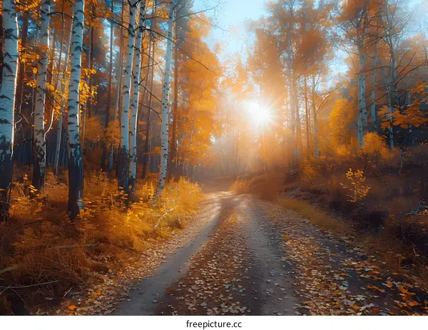 Forest road in autumn