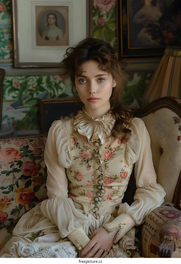 Portrait of a young woman in a vintage dress