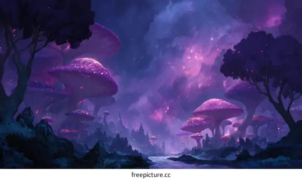 Magical Glowshroom Forest at Night