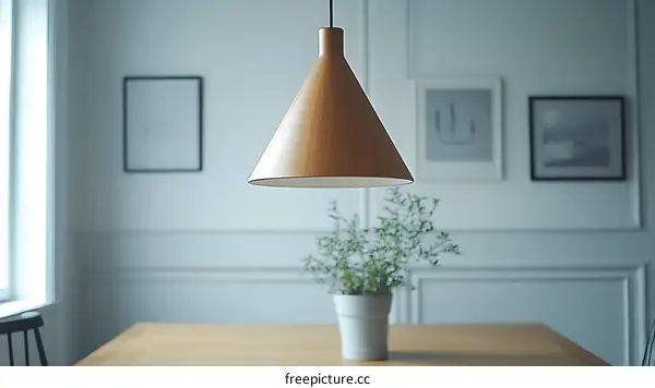 Wooden Cone Pendant Light in a Light Blue Room