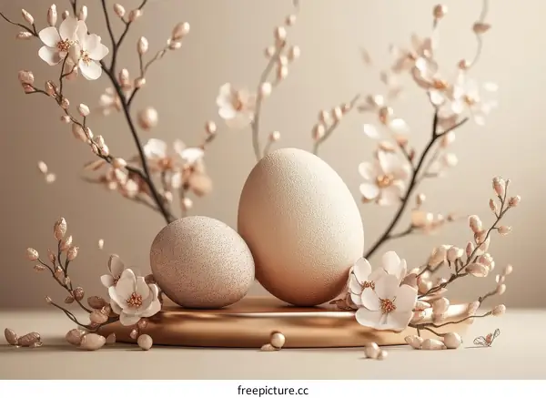 Easter Eggs with Spring Flowers Decorative Still Life