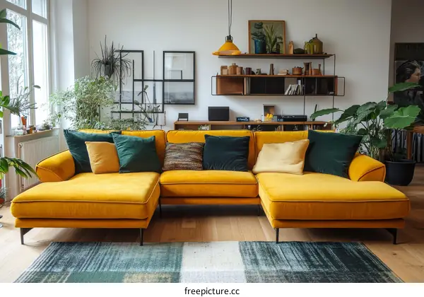 Modern Mustard Yellow Sectional Sofa Living Room