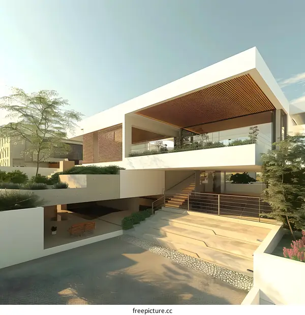 Modern Home Design With Wooden Ceiling And Balcony