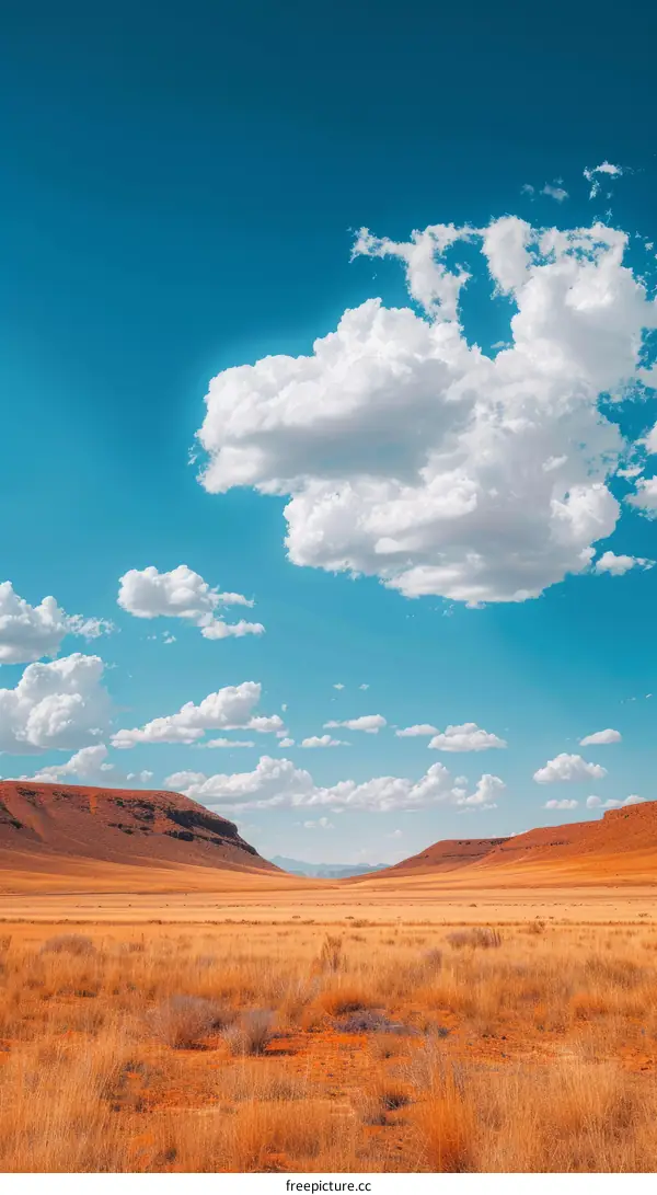 Large white cloud over vast arid desert landscape