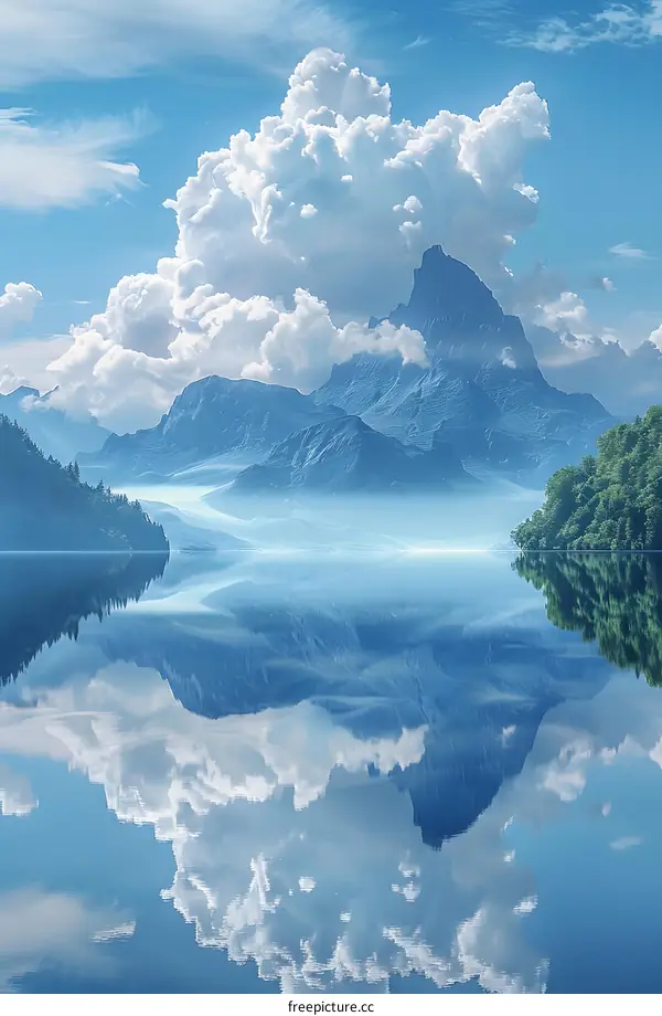 The reflection of the mountain and the sky in the lake