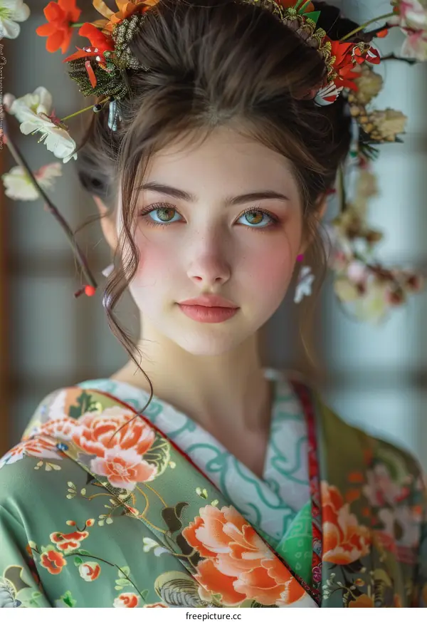 portrait of a beautiful asian woman in traditional japanese kimono