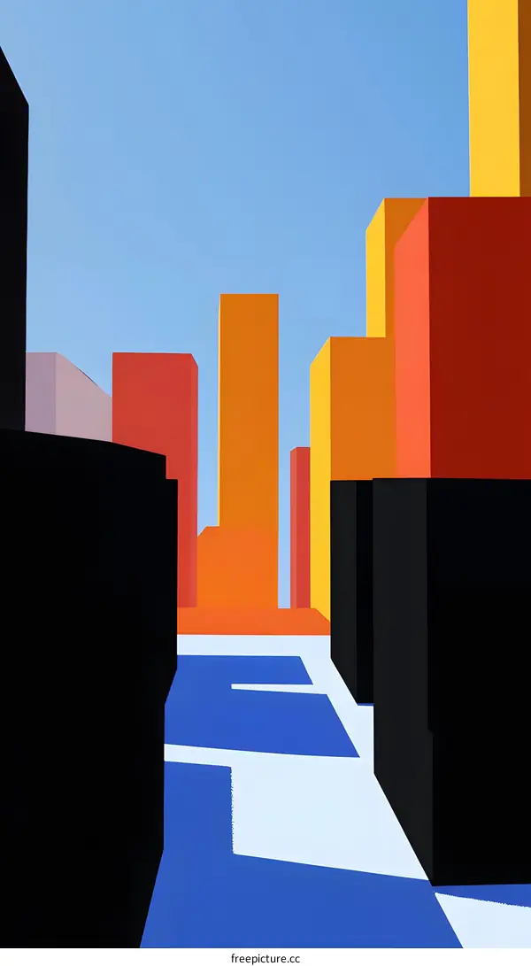 Abstract Minimalist Cityscape with Colorful Buildings