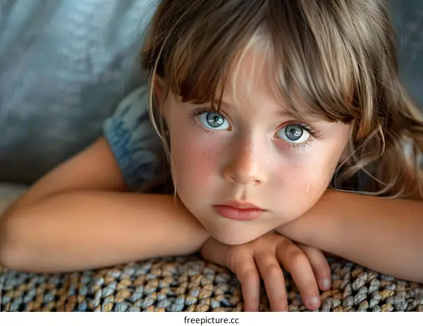 Portrait of a young girl with freckles and blue eyes