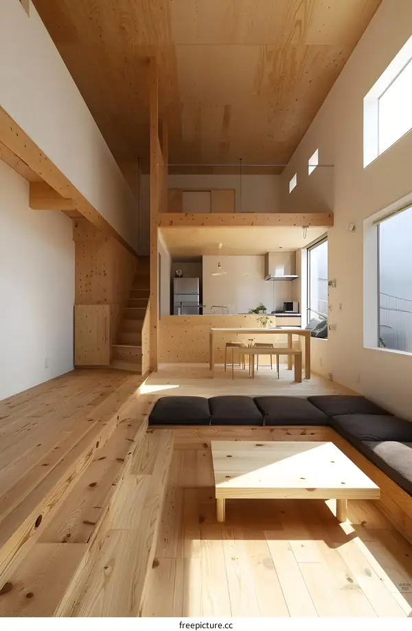 Modern Minimalist Japanese Home Interior Design With Wood Flooring And Ceiling