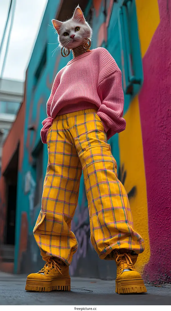 Cat In Human Clothing Standing In An Alley