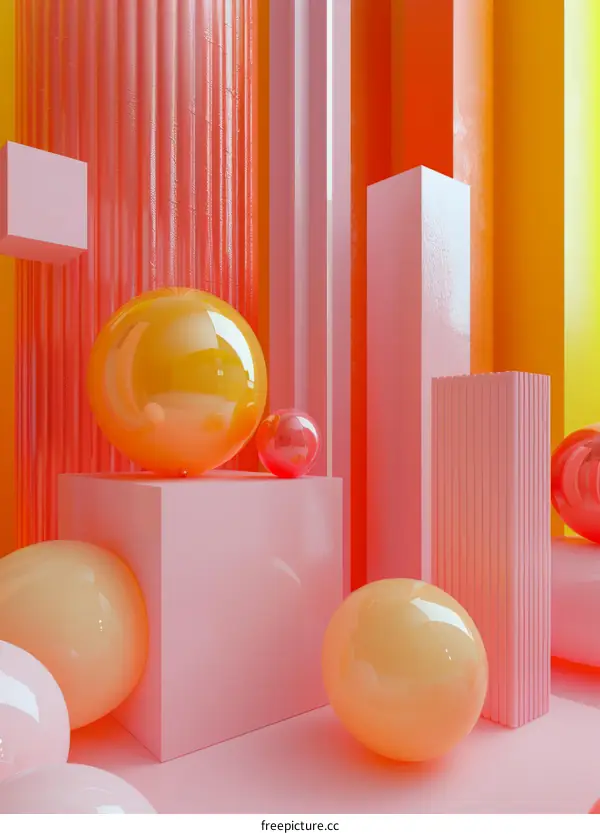 Abstract 3D Composition with Spheres and Geometric Elements