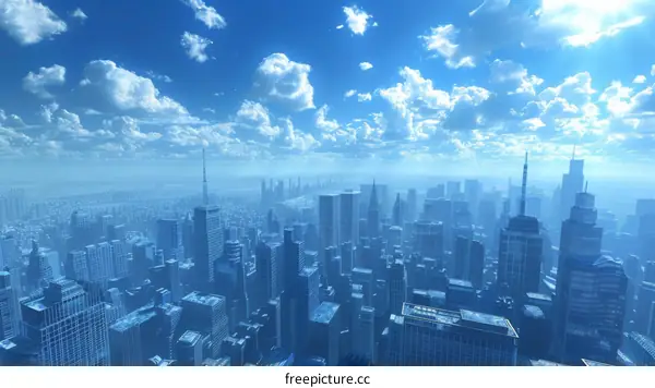 Imposing City Skyline with Soaring Skyscrapers