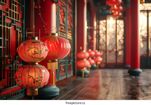 Red lanterns营造出节日的气氛