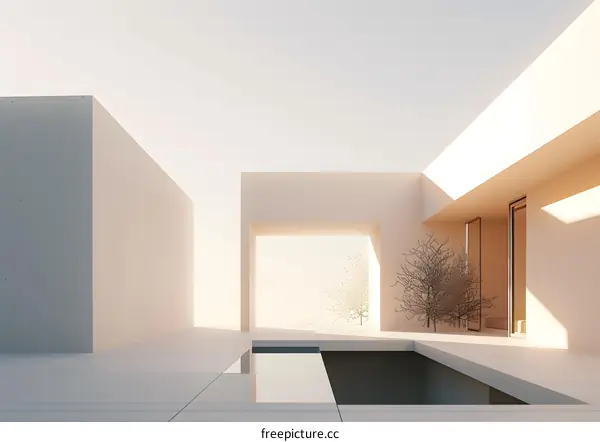 Minimalist White Modern House with Pool and Trees