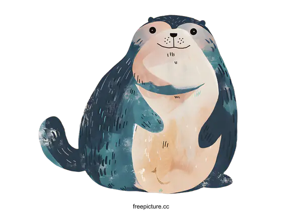 [Transparent Background PNG]Cute Cartoon Illustration of a Blue and Beige Otter
