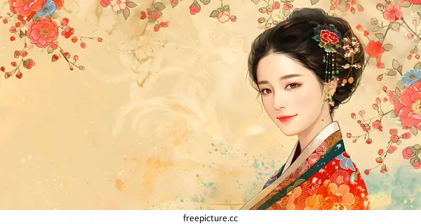 A beautiful illustration of a Korean woman in traditional dress
