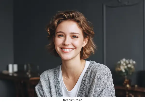 Smiling Woman Portrait in a Cozy Interior