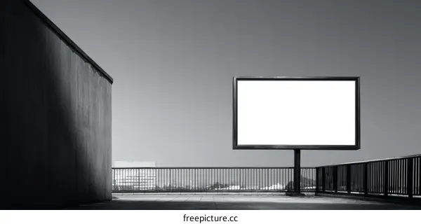 Blank Billboard on Rooftop in Black and White