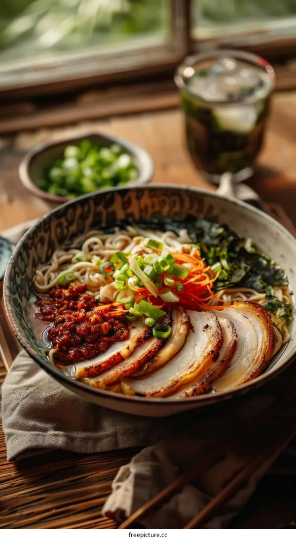 Delectable Ramen: Pork Belly, Scallions, and Carrots in a Savory Broth