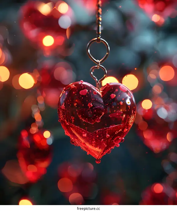 A crystal clear red heart-shaped pendant
