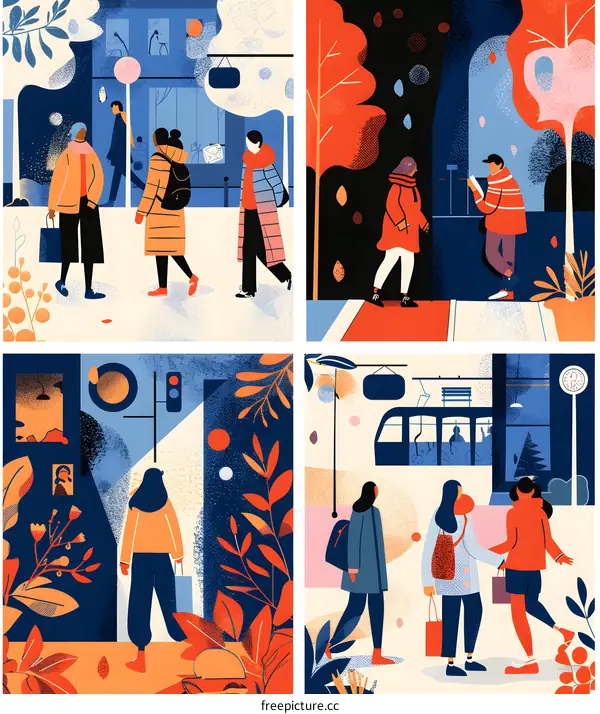 Autumn City Life Illustration Set