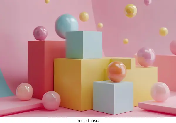 Abstract 3D Render With Colorful Geometric Shapes