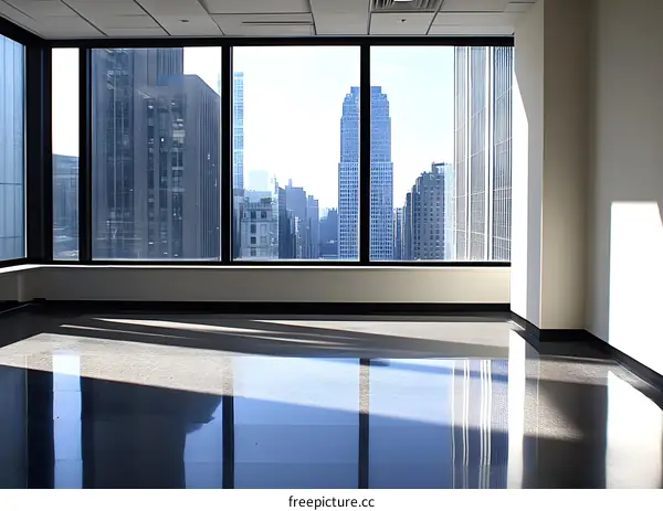 City View from Office Window with Shiny Floor