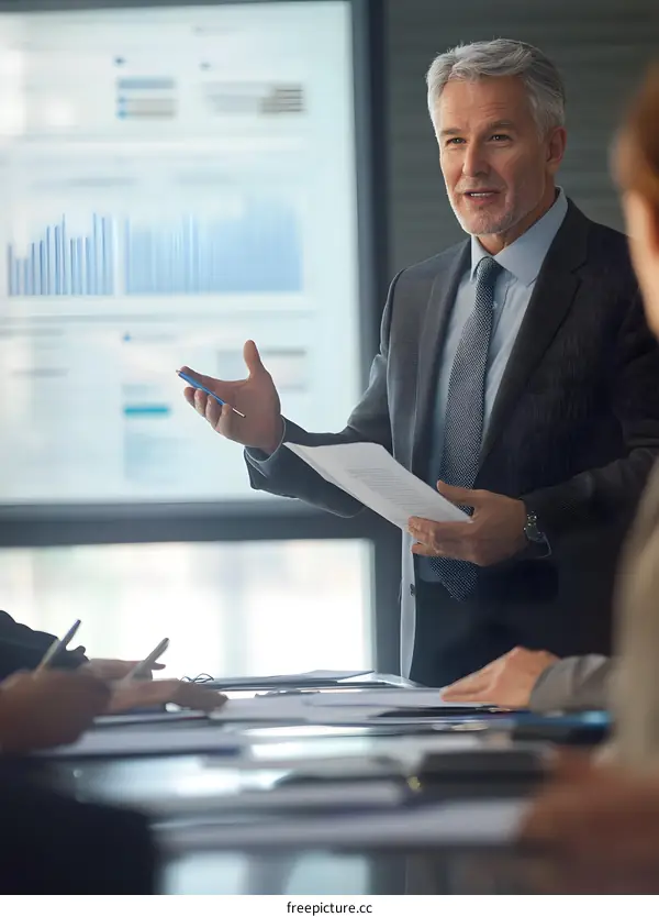Business Meeting Presentation with Middle Aged Man in Suit