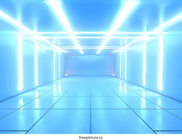 Abstract Room With Blue Neon Lights