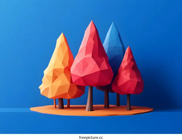 Abstract Low Poly Trees on a Blue Background