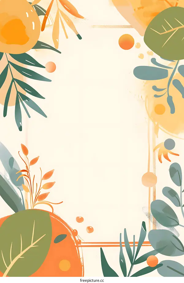 Abstract Floral Frame with Leaves and Circles