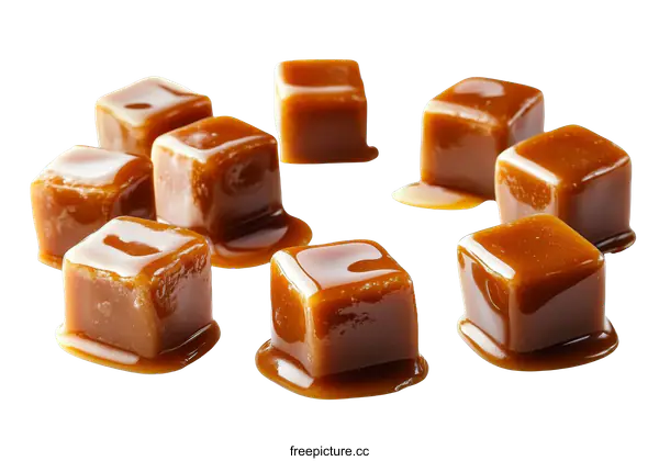 [Transparent Background PNG]Close up Caramel Cubes on White Background