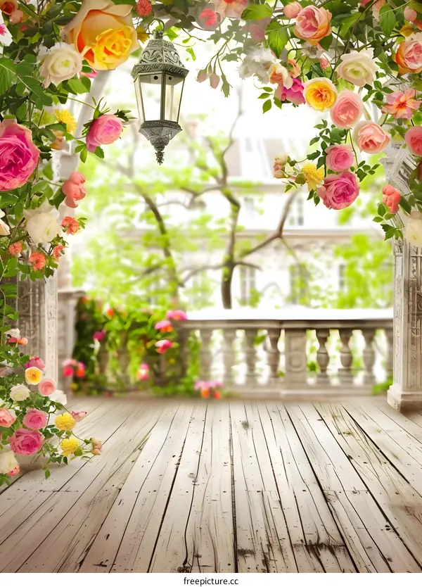 Floral Decorated Balcony With Hanging Lantern